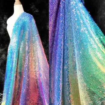 Градиентная цветная блестящая ткань с пайетками, эластичная красочная радужная рыбья чешуя, ткань для самостоятельного шитья, драпировка, свадебное дизайнерское платье, ткань