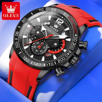 OLEVS 9936 Многофункциональные модные мужские часы three eyes с шестиконтактным спортивным силиконовым ремешком 2023 Новинка